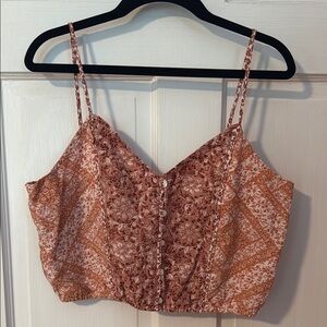 American Eagle Cropped Floral Paisley Spaghetti Strap Button Front Small Tank
